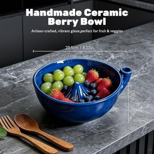 Ceramic Berry Washing Bowl with Auto-Spin Swirl Drainage