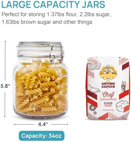 Vtopmart 34oz Glass Food Storage Jars with Airtight Clamp Lids, 3 Pack