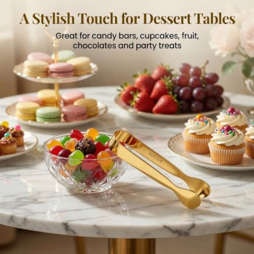 Mini Serving Tongs Set of 8, 4.25" Gold Stainless Steel Spoon Design
