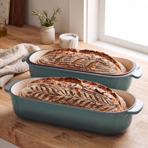 EDGING CASTING Enameled Cast Iron Loaf Pan with Lid, Bread pan, Dutch Oven Bread pan for Homemade Sourdough Bread Baking, 12.5x5.5 inch, 5qt, Slateblue
