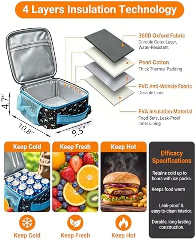 Lunch Box Kids,Cute Cartoon Insulated Lunch bag for Kids Boys Girls Portable Lightweight Small Lunchbox Special Design for school Picnic Outdoor
