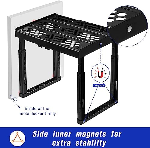 Piffny Locker Organizer Shelf， Adjustable Width and Height, Stackable, Ideal Locker Shelf for School, Office, Gym Lockers, or Even Kitchen Cabinets & Under Sink Organization (Black),(PLKSLF01)