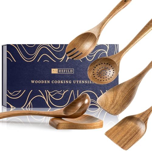 Wooden Spoons for Cooking, 6-Piece Acacia Wood Utensil Gift Set