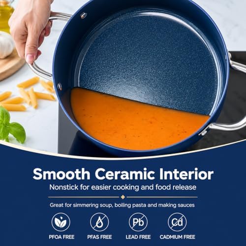 MICHELANGELO 10 Qt Ceramic Nonstick Stock Pot with Lid, Induction Ready