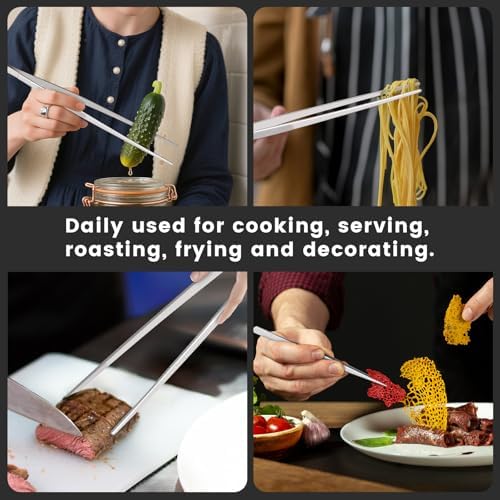 HOTEC Kitchen Tweezers Stainless Steel Cooking Tweezers 3 Pcs-6.3",10", 12"