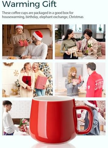 Teocera Ceramic Coffee Mug Set of 4-12 oz Coffee Mugs with Large Handles for Hot or Cold Drinks Like Latte, Cocoa, Tea or Juice - Smooth Ceramic, Dishwasher Safe, Red
