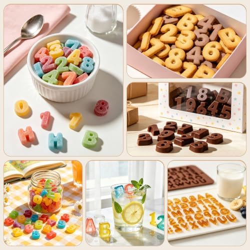 2PCS Silicone Molds for Chocolate,Number Letter Molds,Reusable Candy Molds with Happy Birthday Decorating Symbols,Mini Size Alphabet Decorating for Birthday Cake Lollipop Fondant Chocolate