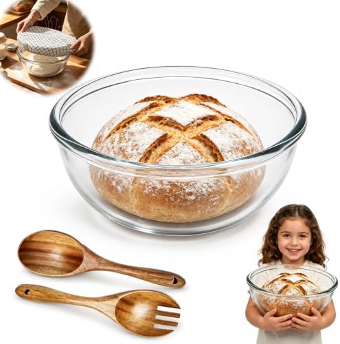 6.3 Quart Large Glass Mixing Bowl with Covers&Serving Utensils