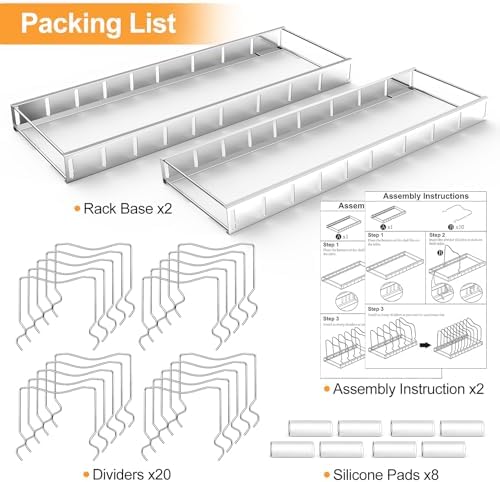 FLSEPAMB 2 Pack 10-Tier Pan Organizer Adjustable Lid Organizer Kitchen Organizers and Pan Organizer and Storage Pot Heavy Duty Pot Lid Organizer for Kitchen Under Sink Storage Drawer