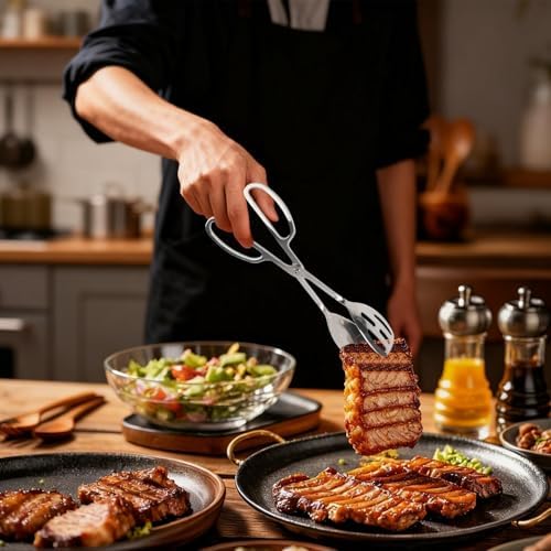 10-Inch Salad Tongs for Serving - Premium Stainless Steel Scissor Tongs,