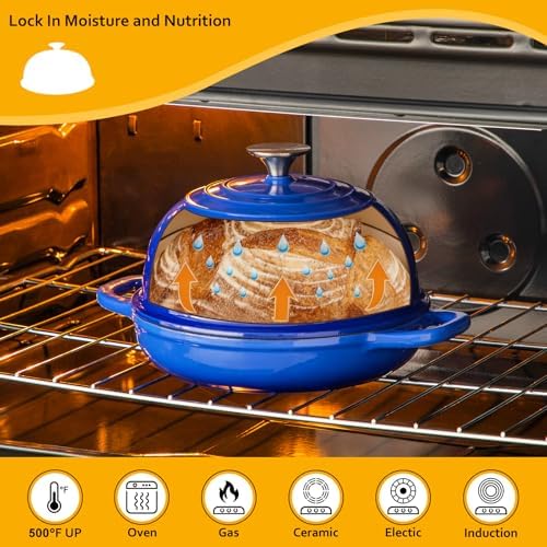 Velaze 5 QT Enameled Cast Iron Dutch Oven for Bread Baking with Dome Lid