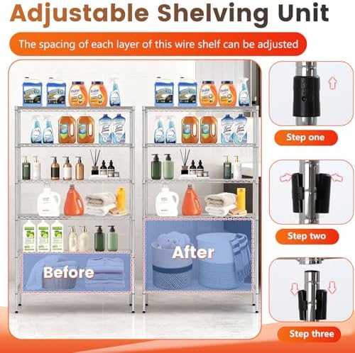 BestOffice | 6-Tier Wire Shelf with Wheels | 45" x 18" x 82" | Chrome