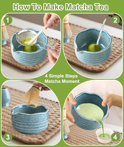 JBER Matcha Set with 17oz Ceramic Bowl, Bamboo Whisk, 7PCS Matcha Whisk Set