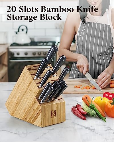 Cook N Home Bamboo Knife Block 20-Slot Universal Knife Holder Countertop