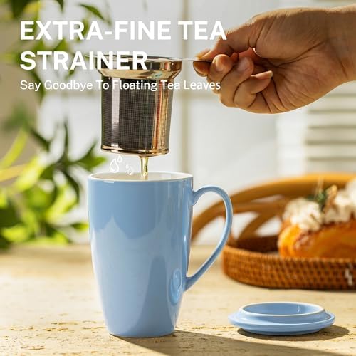 Sweese 15 OZ Porcelain Tea Mug with Infuser and Lid, Loose Leaf Tea Cup, Gifts for Tea Lover, Lilac