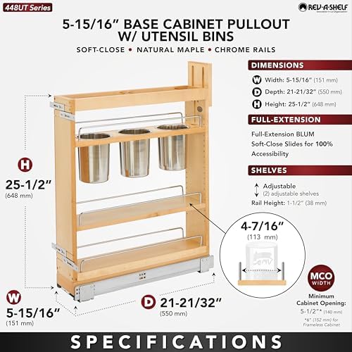 Rev-A-Shelf Pullout Organizer w/Soft-Close, Min Cabinet Opening 5.5" W