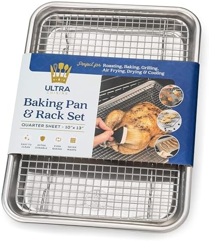 Ultra Cuisine Quarter Sheet Pan with Wire Rack Set - Commercial Quality