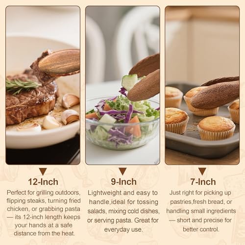 Wooden Cooking Tongs, 9 Inch Walnut Tips Heat Resistant Grilling