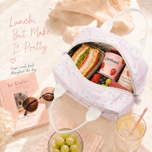 LOVELYWIND Lunch Box for Women, Insulated Lunch Bag, Pink Checkered Tote