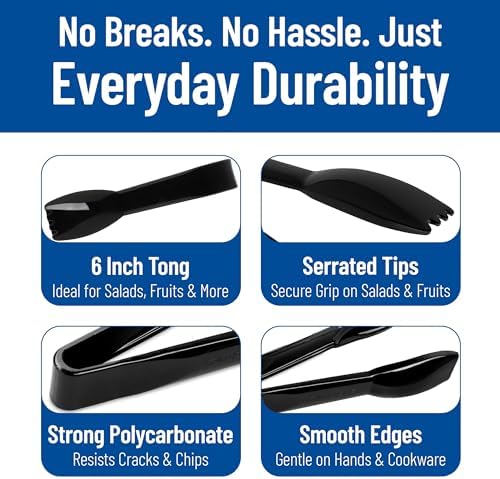 Carlisle FoodService Products Carly Salad Tong, 6" Salad Tong, Black (12 Pack)