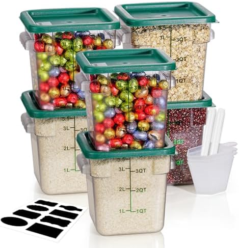 4QT 6PCS NSF Commercial Clear Food Storage Containers with Lids(GREEN)