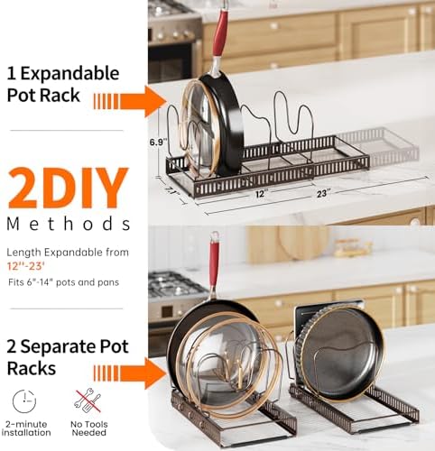 MUDEELA Expandable Pot Pan Lid Organizers inside Cabinet, 12 Divider-Bronze
