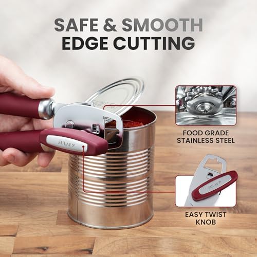 Zulay Kitchen Manual Can Opener Heavy Duty Patented Stainless Steel, Wine
