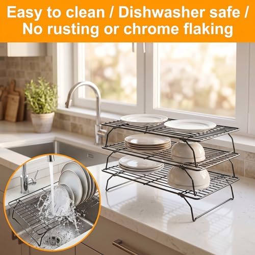 Cooling Racks for Baking, 3-Tier Stackable Wire Cooling Rack Set 10"x15.8",Heavy Duty Oven Safe Rust-Resistant Wire Rack for Cookie Sheet Roasting Grilling, Dishwasher Safe