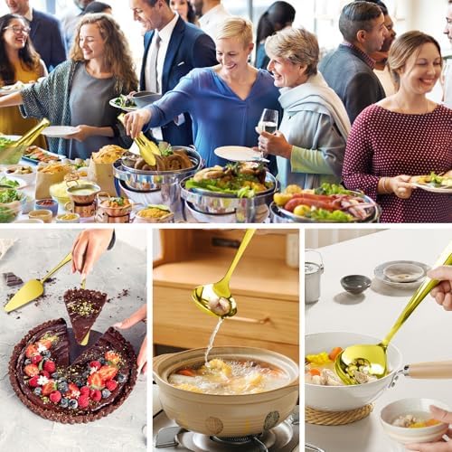 17PCS Serving Spoons and Utensils Set, Stainless Steel Serveware Gold