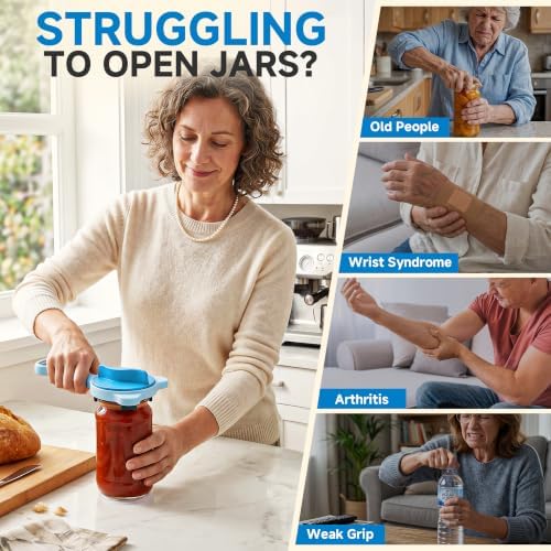 2026 Upgraded 4-in-1 Jar Opener - Adjustable Stainless Steel Lid Remover for Seniors & Arthritis Sufferers, Fits Kitchen Jars, Bottles & Cans Blue(2Pcs)
