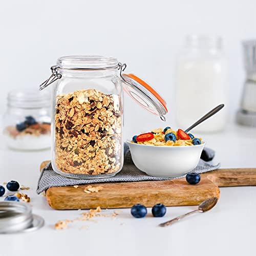 Qianfenie 50 oz Glass Jars with Airtight Lids, Wide Mouth Mason Jars, 4 Pc
