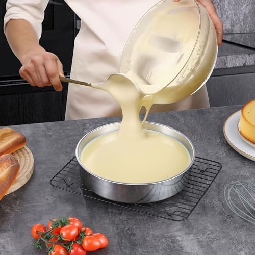 LIANYU 9 Inch Round Cake Pan Set of 2, Stainless Steel Layer Pan for Baking