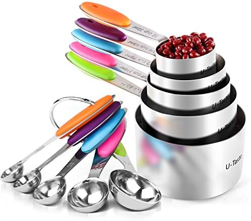 Measuring Cups : U-Taste 18/8 Stainless Steel Measuring Cups and Spoons Set of 10 Piece, Upgraded Thickness Handle (Multicolors)
