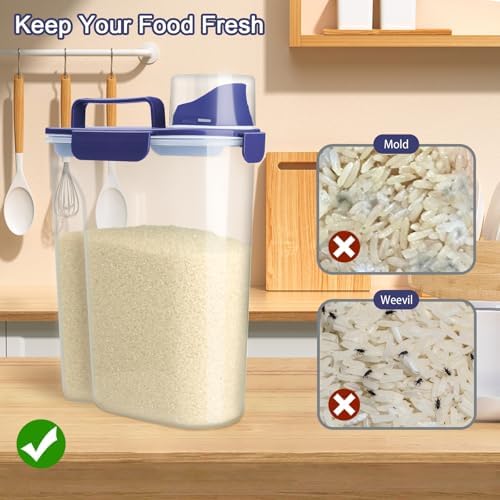 Komzon Rice Container, Airtight Rice Storage Container 10lb, Cereal Containers Storage, BPA Free Food Dispenser with Pouring Spout Handle for Flour Pasta Grain, Pet Dog Cat Bird Food Storage Container