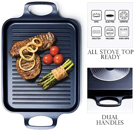 S·KITCHN Nonstick Grill Pan, Induction Stove Top Grill Plate, Glass Grilling Pan for Indoor, Gas Range Grill Panel/Skillet