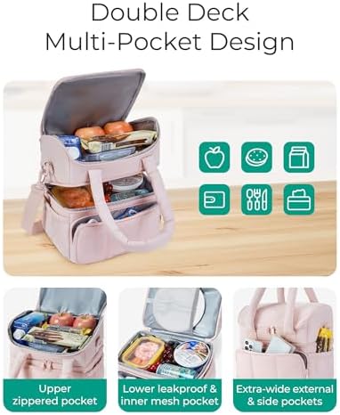 BAGSMART Lunch Bag Women, Double Deck Insulated Lunch Box, Olive Green