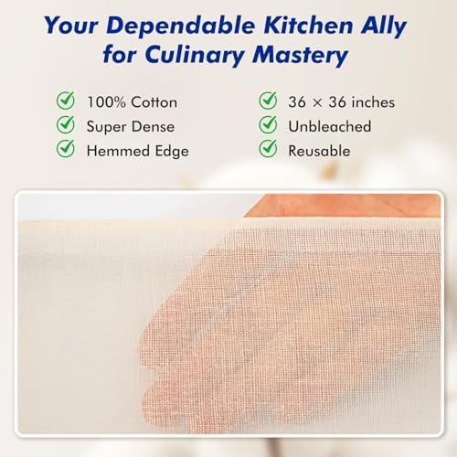 2 Yards Reusable Cheesecloth, Grade 100, Cheese Cloth for Straining Craft, 100% Cotton Unbleached Muslin Cloth Strainer for Cooking, Baking, Juicing, Cheese Making