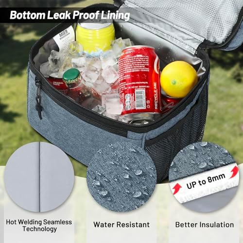 MIER Insulated Lunch Box Bags for Men Women, Dual Compartment, Bluesteel