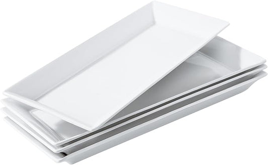 14" Rectangular Platters Set of 4, White Ceramic Platters, Large Serving Plates for Party, Entertaining, Wedding, Rectangle Serving Dishes for Steak, Sushi, Appetizer, Oven Dishwasher Safe