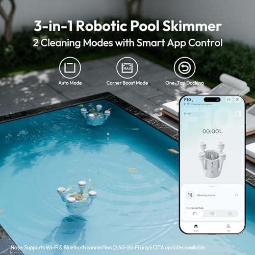 BUBLUE F10 Pool Surface Skimmer Robot,Robotic Pool Skimmer,Space White