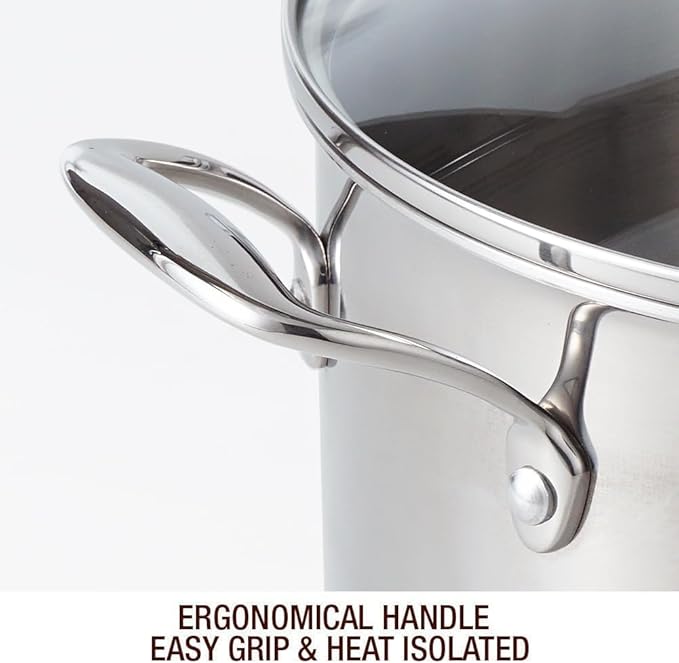 HOMICHEF Mirror Polished NICKEL FREE Stainless Steel 7 QT(Quart) Stock Pot with Glass Lid (No Toxic Non Stick Coating, Whole-Clad 3-Ply) - Triply Stainless Steel Pots and Pans - Soup Pots with Lids