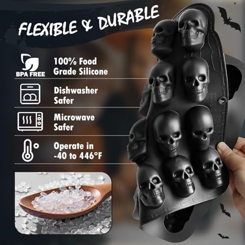 HKNMTT Skull Silicone Molds for Halloween Baking Pizza Cake Pan Small Spooky Head Tray Reusable Food Grade Nonstick Bakeware for Oven Safe Horror Treats 6 Cavity Skeleton Mould