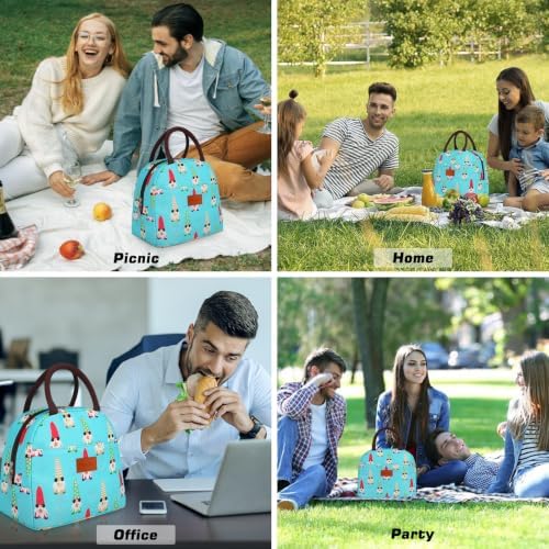 BALORAY Lunch Bag for Women Men Adult Lunch Box (Summer Gnomes),M