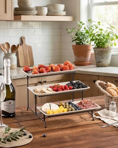 LAUCHUH 3 Tier Serving Tray, Porcelain Serving Platters and Trays for Party