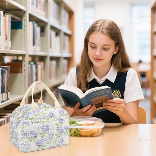 Cotton Quilted Insulated Lunch Bag, Reusable Quilted Floral Lunch Tote Bags