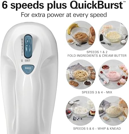 Hamilton Beach 6-Speed Electric Hand Mixer with Whisk,Traditional Beaters,Snap-On Storage Case,250 Watts,White,(Pack of 2)