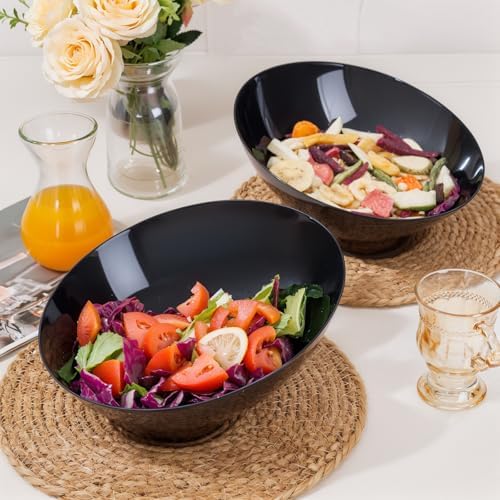 bUCLA 12 Pack Black Plastic Serving Bowls - 54 OZ Angled Bowls Disposable for Chip&Candy - Party Table Salad and Fruit for Party, Wedding & Graduation