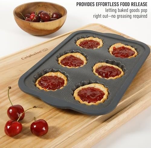 Calphalon Omni 6-Cup Mini Pie Pan with GlassFlex Technology, Flexible Silicone & Micro-Woven Glass Core for Ultra Airflow & Even Baking, Grey