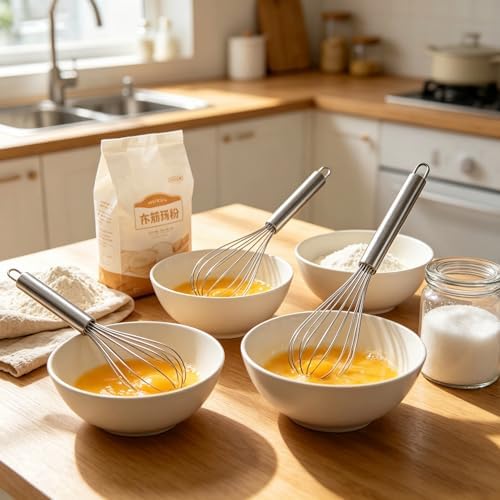Stainless Steel Whisk Set, 3 Sizes (8", 10", 12") Kitchen Whisks for Cooking, Balloon Wire Whisk for Mixing, Whisking, Beating, Blending, Egg Beater, Baking, Whipping Cream, Frothing Milk