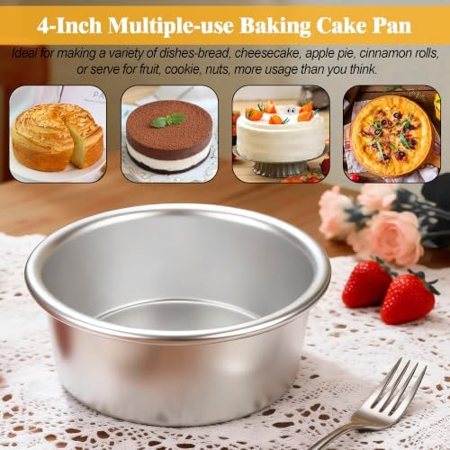 4 Inch Cake Pan Set of 8, Aluminum Mini Cake Pans & 100PCS Parchment Paper